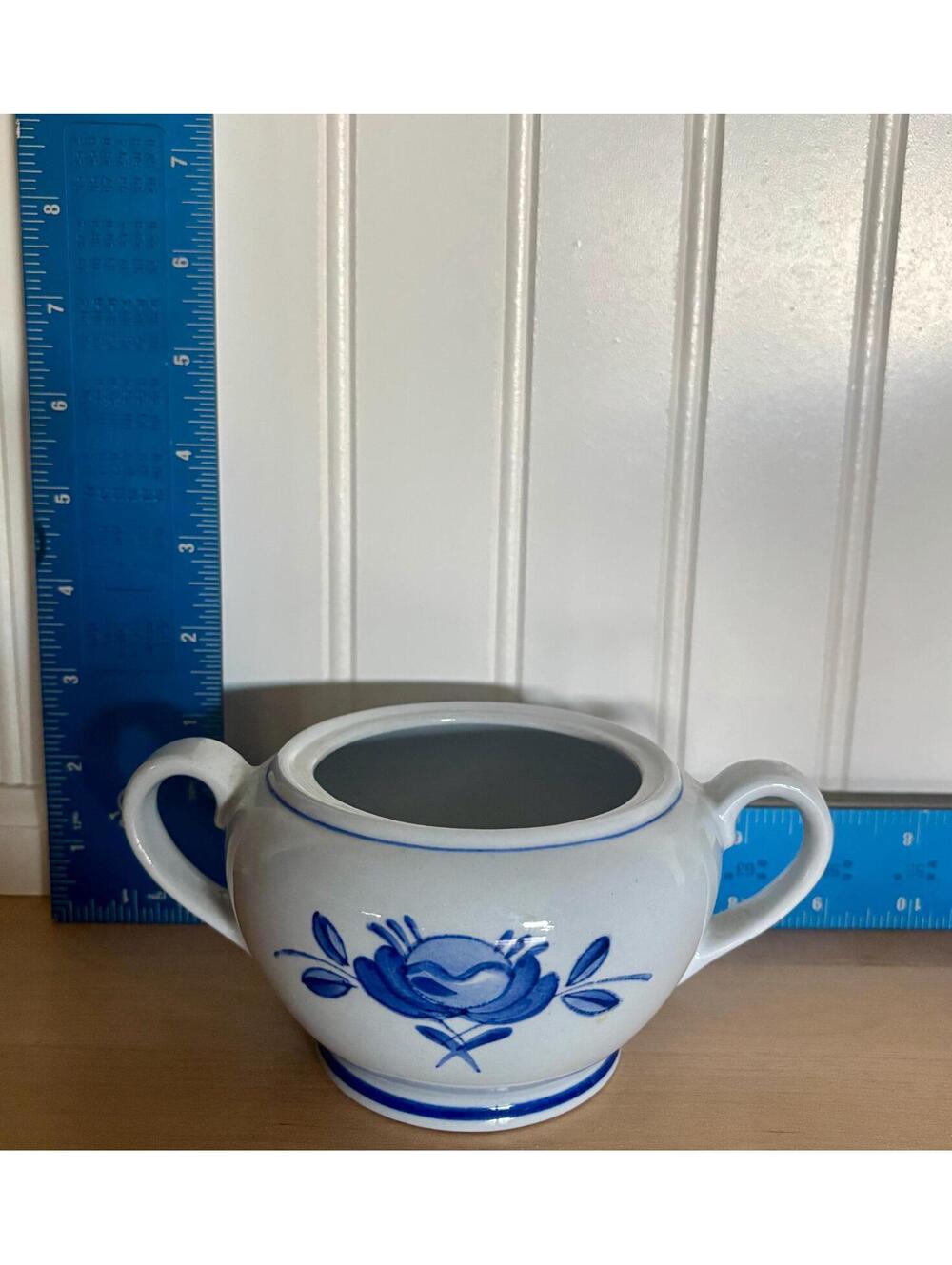 Arabia Blue Rose Handpainted Ceramic Sugar Bowl Finland - Picture 2 of 5
